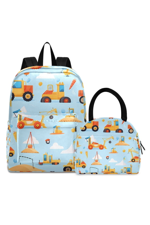 Backpack Set Cartoon Truck Blue Excavator Elementary School Bags Student BookBag with Lunch Bag
