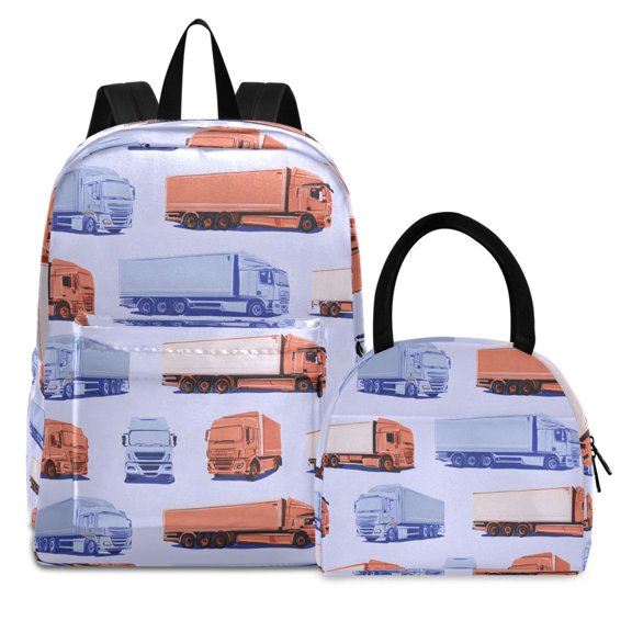 ALAZA Backpack Set Cartoon Trucks Vehicle-t7 Elementary School Bags Student BookBag with Lunch Bag