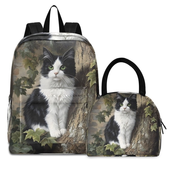 ALAZA Backpack Set Cat Tree Elementary School Bags Student BookBag with Lunch Bag