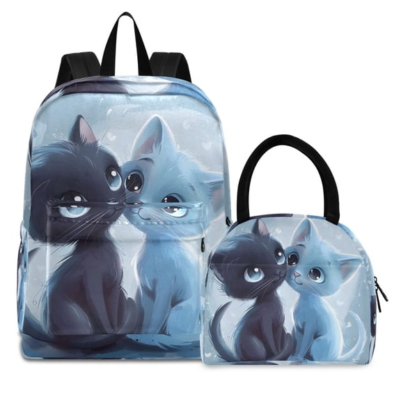 ALAZA Backpack Set Cats Couple Elementary School Bags Student BookBag with Lunch Bag
