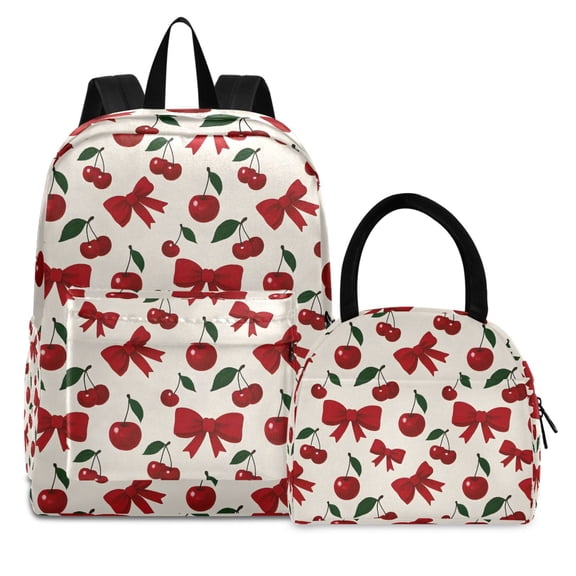 ALAZA Backpack Set Cherry Fruits Bow Elementary School Bags Student BookBag with Lunch Bag