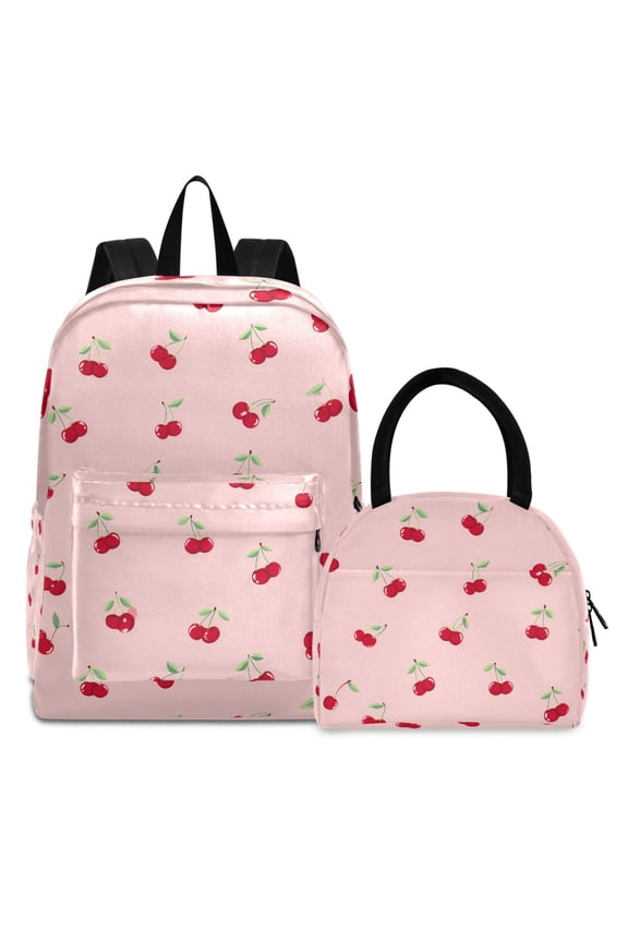 Backpack Set Cherry Fruits Elementary School Bags Student BookBag with Lunch Bag