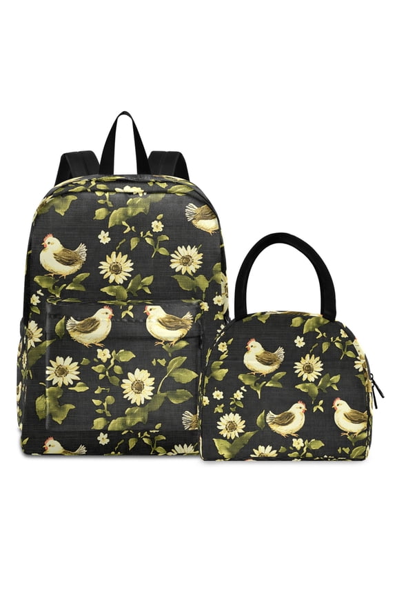 Backpack Set Chicken and Flower Elementary School Bags Student BookBag with Lunch Bag