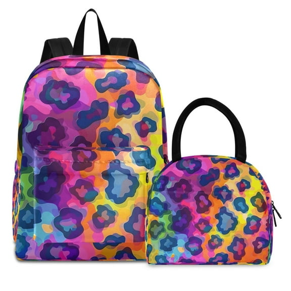 ALAZA Backpack Set Colorful Leopard Elementary School Bags Student BookBag with Lunch Bag