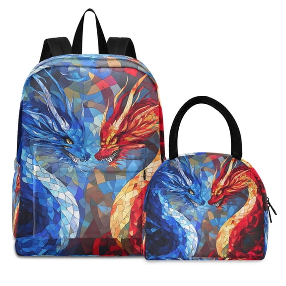 ALAZA Backpack Set Cool Art Dragons Elementary School Bags Student BookBag with Lunch Bag