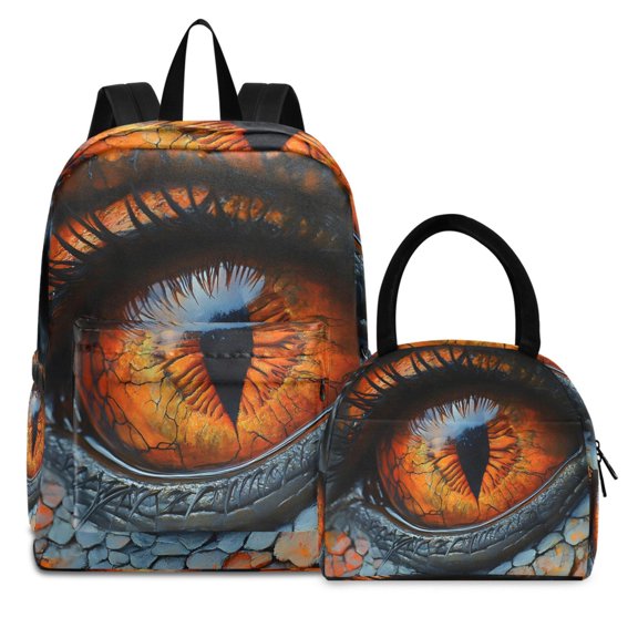 ALAZA Backpack Set Cool Dragon Eye Elementary School Bags Student BookBag with Lunch Bag
