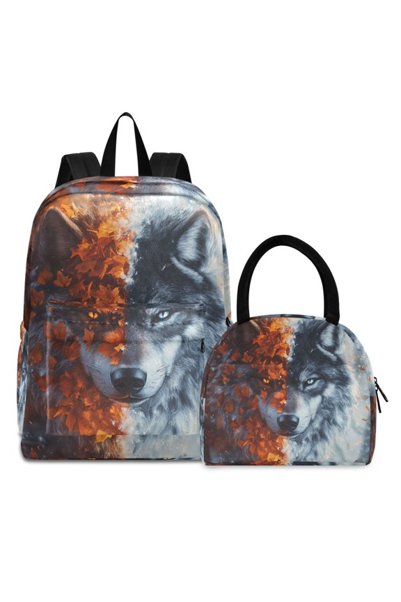 Backpack Set Cool Winter Wolf Elementary School Bags Student BookBag with Lunch Bag