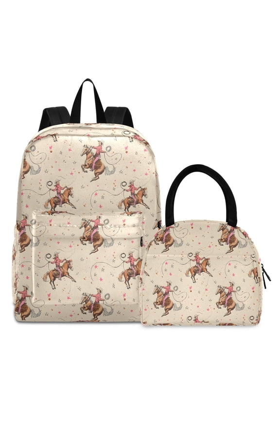Backpack Set Cowboys Riding Elementary School Bags Student BookBag with Lunch Bag