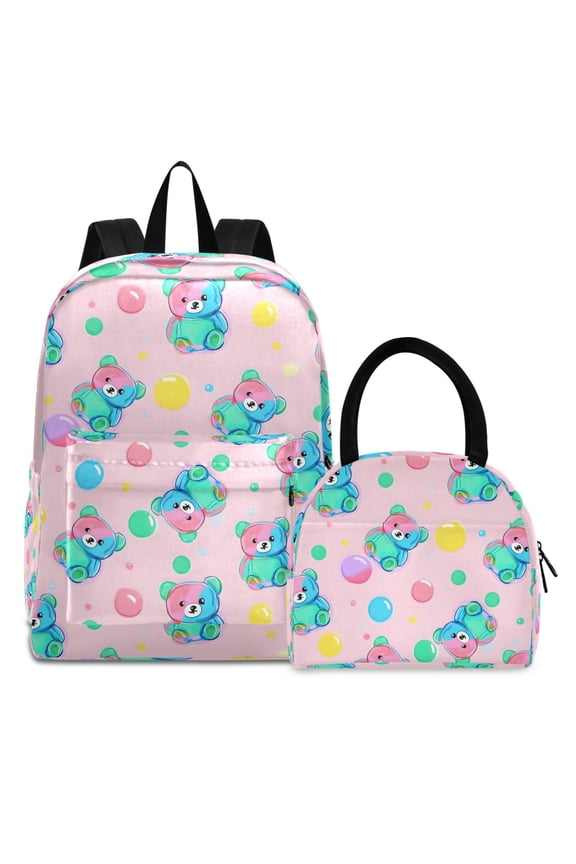 Backpack Set Cute Bears Bubbles Elementary School Bags Student BookBag with Lunch Bag