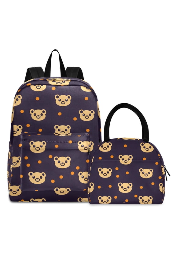 Backpack Set Cute Bears Dots Elementary School Bags Student BookBag with Lunch Bag