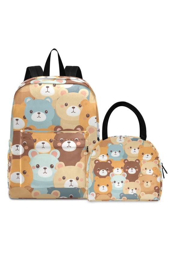 Backpack Set Cute Bears Elementary School Bags Student BookBag with Lunch Bag