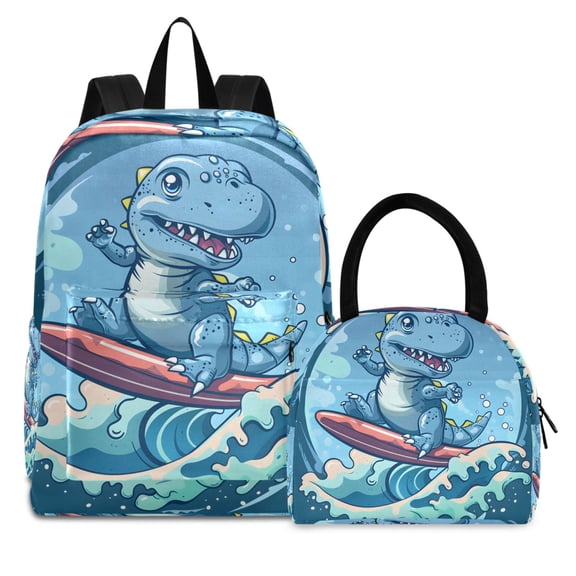 ALAZA Backpack Set Cute Cartoon Dinosaur Skate Elementary School Bags Student BookBag with Lunch Bag