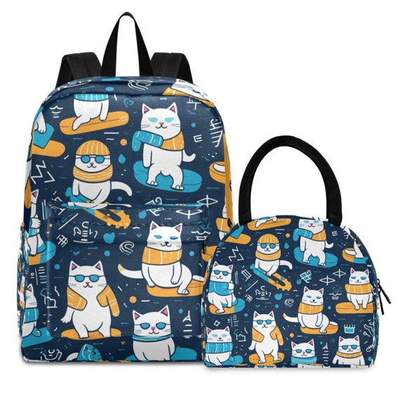 ALAZA Backpack Set Cute Cats Dancing Elementary School Bags Student BookBag with Lunch Bag