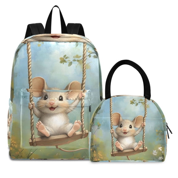ALAZA Backpack Set Cute Mouse Elementary School Bags Student BookBag with Lunch Bag