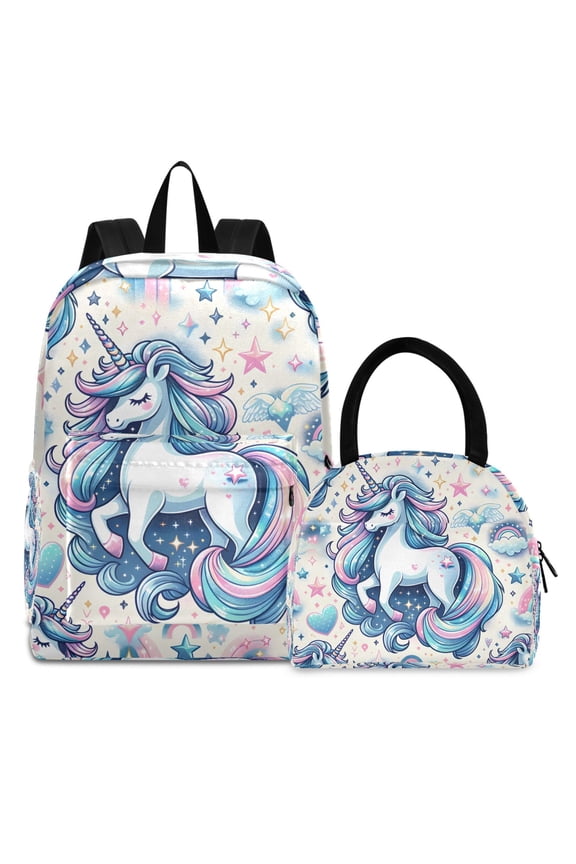 Backpack Set Cute Unicorn and Clouds Elementary School Bags Student BookBag with Lunch Bag