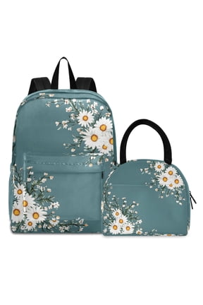 Backpack Set Daisy Floral Art Pattern Elementary School Bags Student BookBag with Lunch Bag