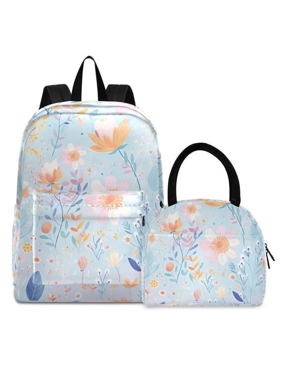 Backpack Set Daisy Floral Elementary School Bags Student BookBag with Lunch Bag