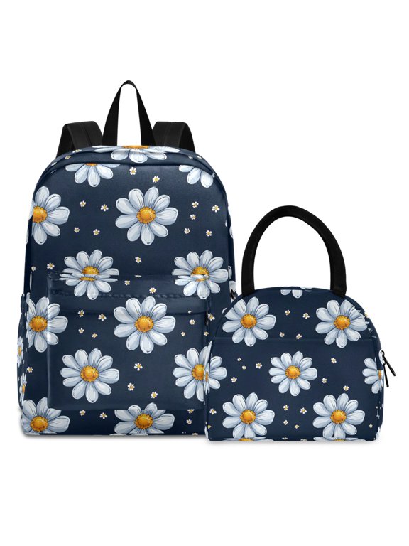 Backpack Set Daisy Floral Elementary School Bags Student BookBag with Lunch Bag