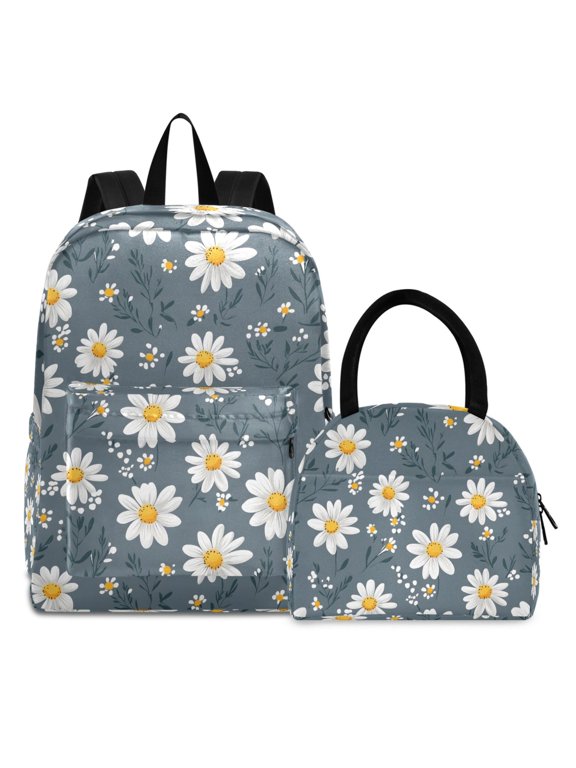 Backpack Set Daisy Floral Elementary School Bags Student BookBag with Lunch Bag