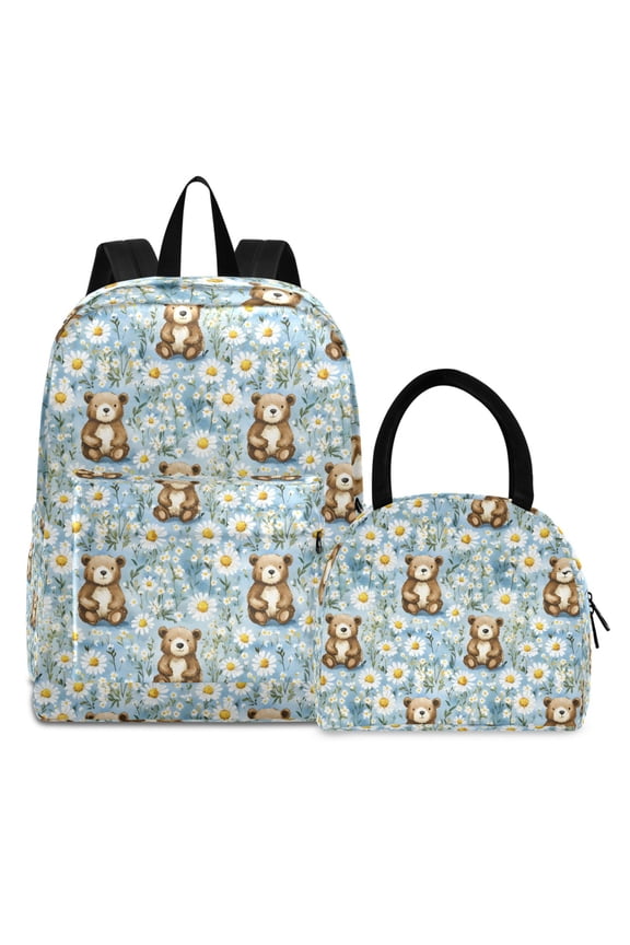 Backpack Set Daisy Flower Bear Elementary School Bags Student BookBag with Lunch Bag