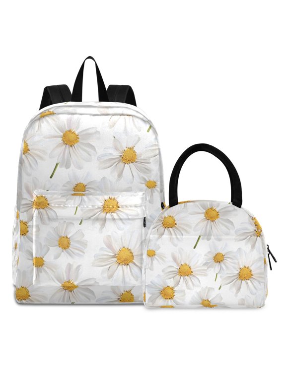 Backpack Set Daisy Flower Elementary School Bags Student BookBag with Lunch Bag
