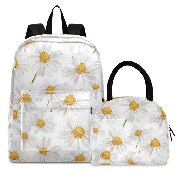 ALAZA Backpack Set Daisy Flower Elementary School Bags Student BookBag with Lunch Bag