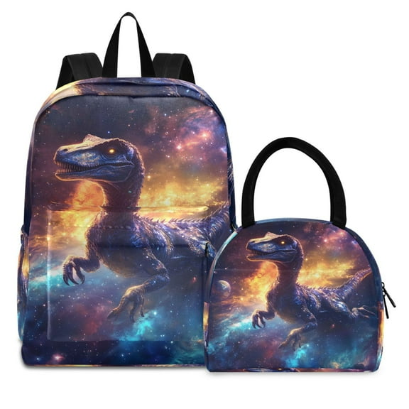 ALAZA Backpack Set Dinosaur in Starry Night Elementary School Bags Student BookBag with Lunch Bag