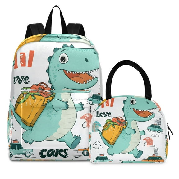 ALAZA Backpack Set Dinosaur with Backpack Elementary School Bags Student BookBag with Lunch Bag
