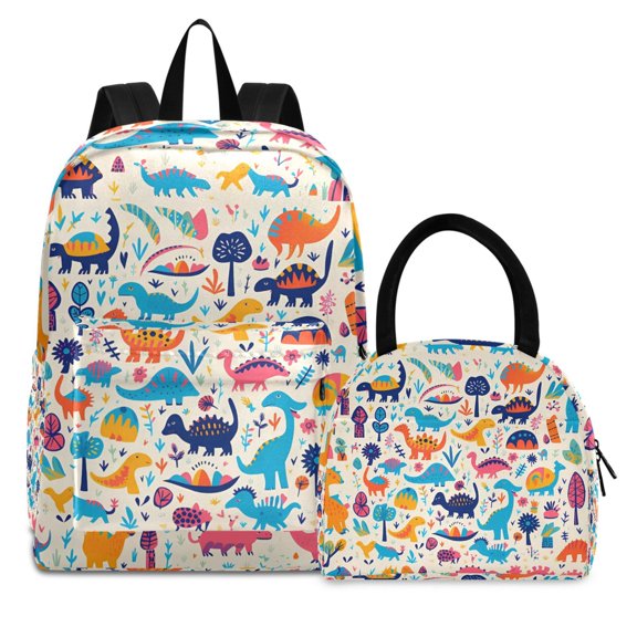 ALAZA Backpack Set Dinosaurs Cartoon Elementary School Bags Student BookBag with Lunch Bag
