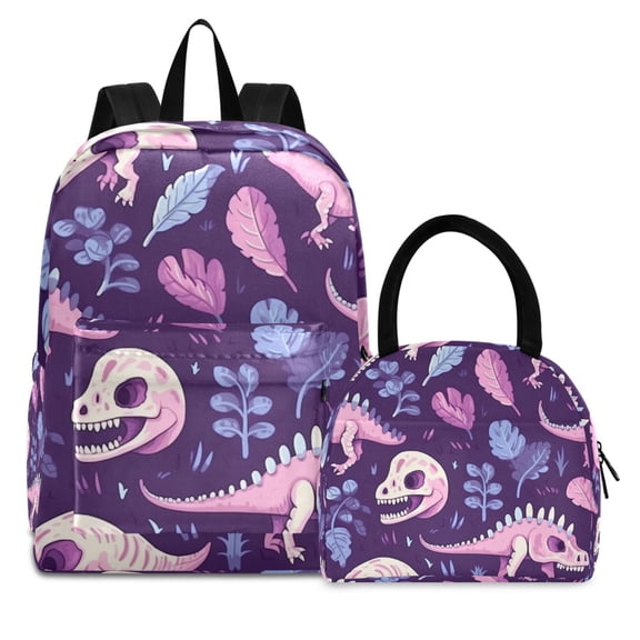 ALAZA Backpack Set Dinosaurs Skull Head Elementary School Bags Student BookBag with Lunch Bag