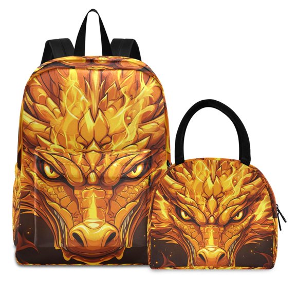 ALAZA Backpack Set Dragon Head Elementary School Bags Student BookBag with Lunch Bag