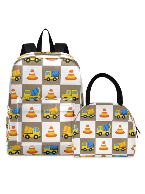 Backpack Set Engineering Vehicles Elementary School Bags Student BookBag with Lunch Bag