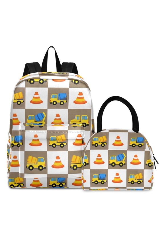Backpack Set Engineering Vehicles Elementary School Bags Student BookBag with Lunch Bag