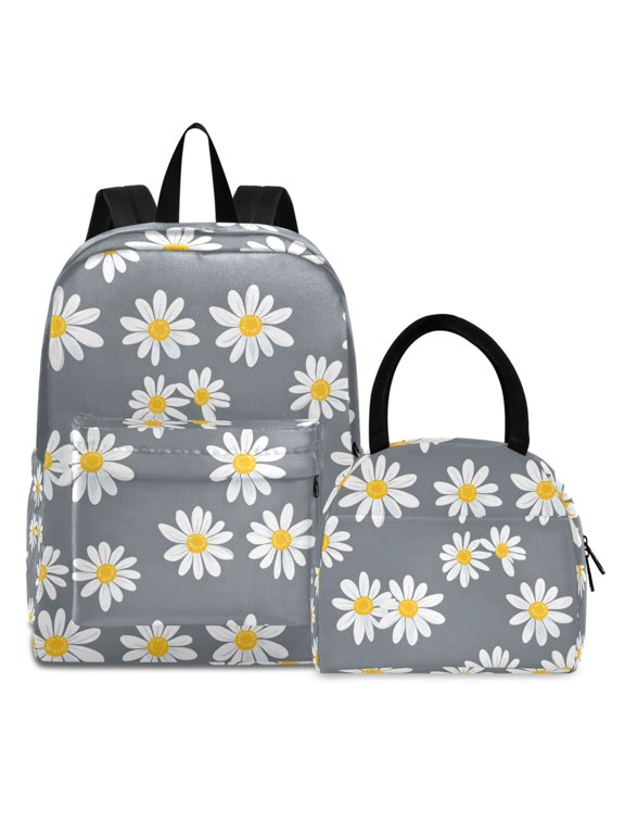 Backpack Set Floral Daisy Elementary School Bags Student BookBag with Lunch Bag