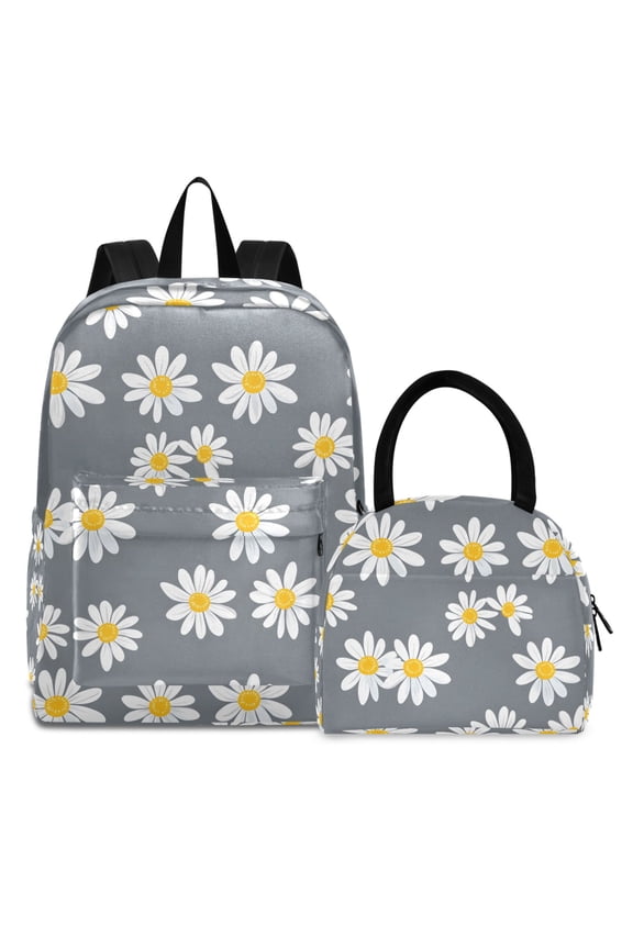 Backpack Set Floral Daisy Elementary School Bags Student BookBag with Lunch Bag