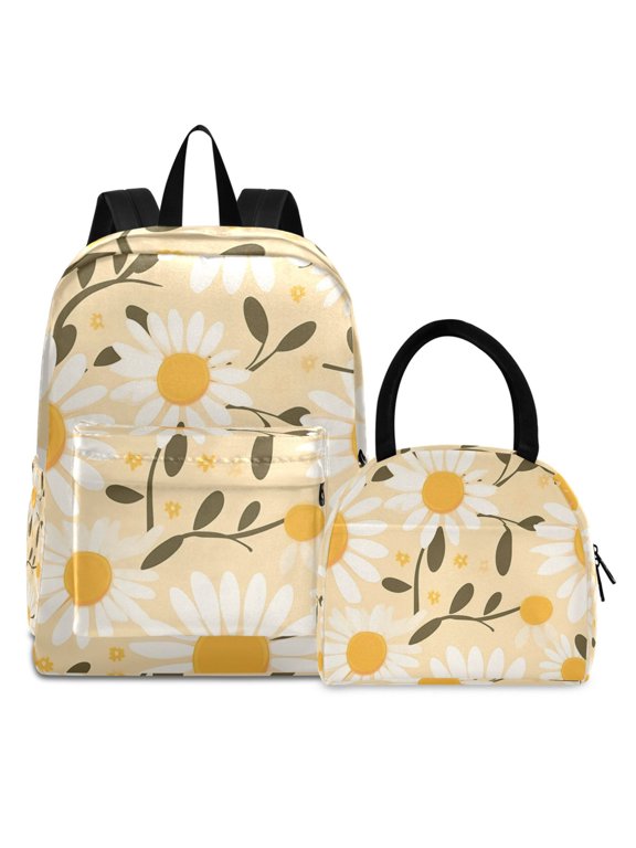 Backpack Set Flower Daisy Elementary School Bags Student BookBag with Lunch Bag