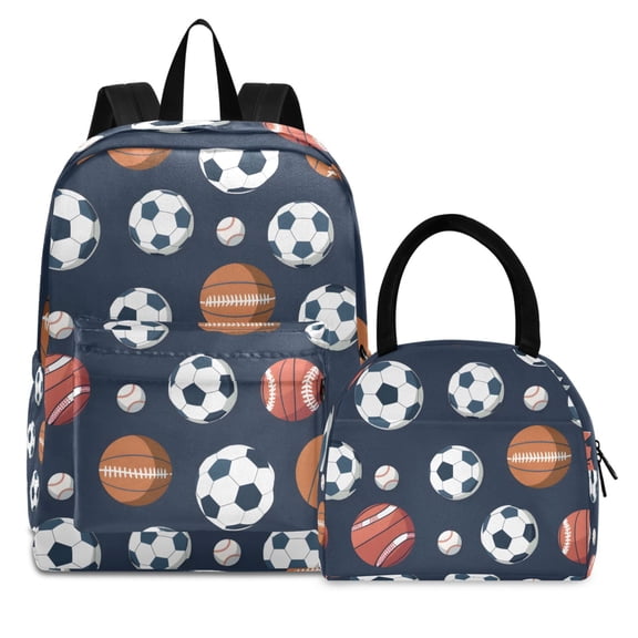 ALAZA Backpack Set Football Baseball Elementary School Bags Student BookBag with Lunch Bag