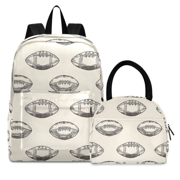 ALAZA Backpack Set Football Retro Rugby Elementary School Bags Student BookBag with Lunch Bag