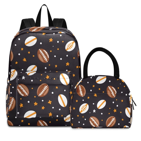 ALAZA Backpack Set Football Rugby Stars Elementary School Bags Student BookBag with Lunch Bag