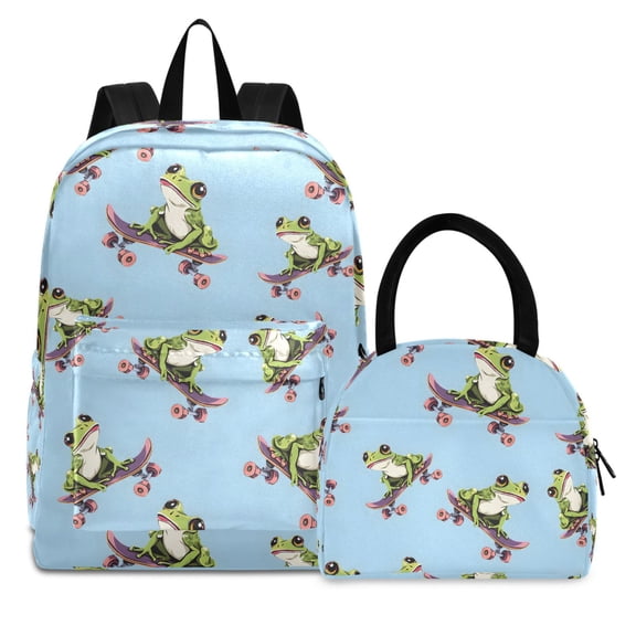 ALAZA Backpack Set Frogs Playing Skateboard Elementary School Bags Student BookBag with Lunch Bag