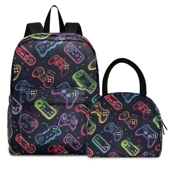 ALAZA Backpack Set Game Controller Elementary School Bags Student BookBag with Lunch Bag