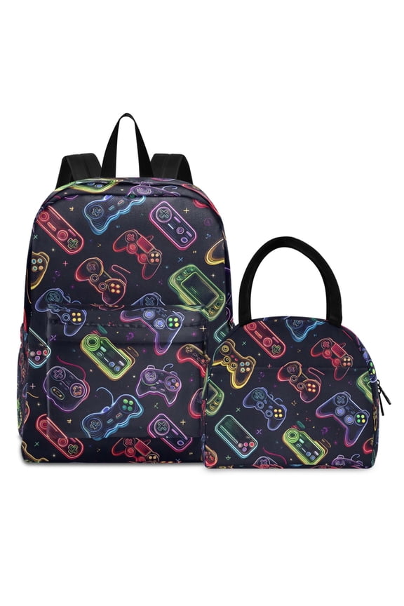 Backpack Set Game Controller Elementary School Bags Student BookBag with Lunch Bag