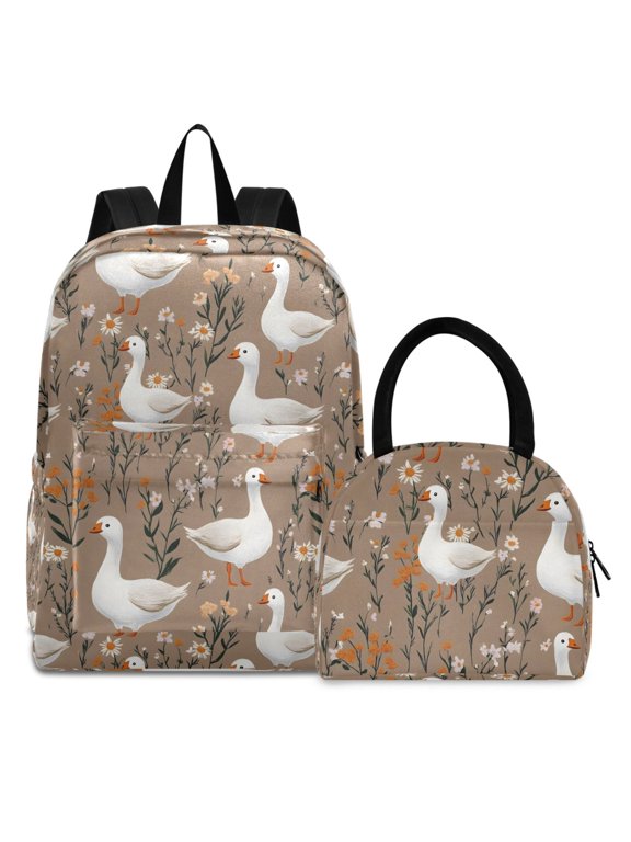 Backpack Set Geese Daisy Elementary School Bags Student BookBag with Lunch Bag