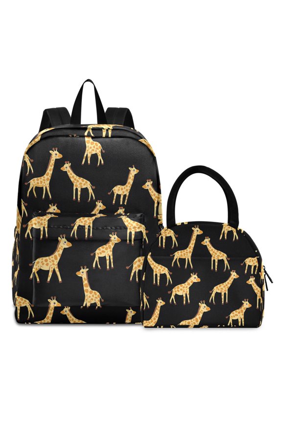 Backpack Set Giraffes Pattern Elementary School Bags Student BookBag with Lunch Bag
