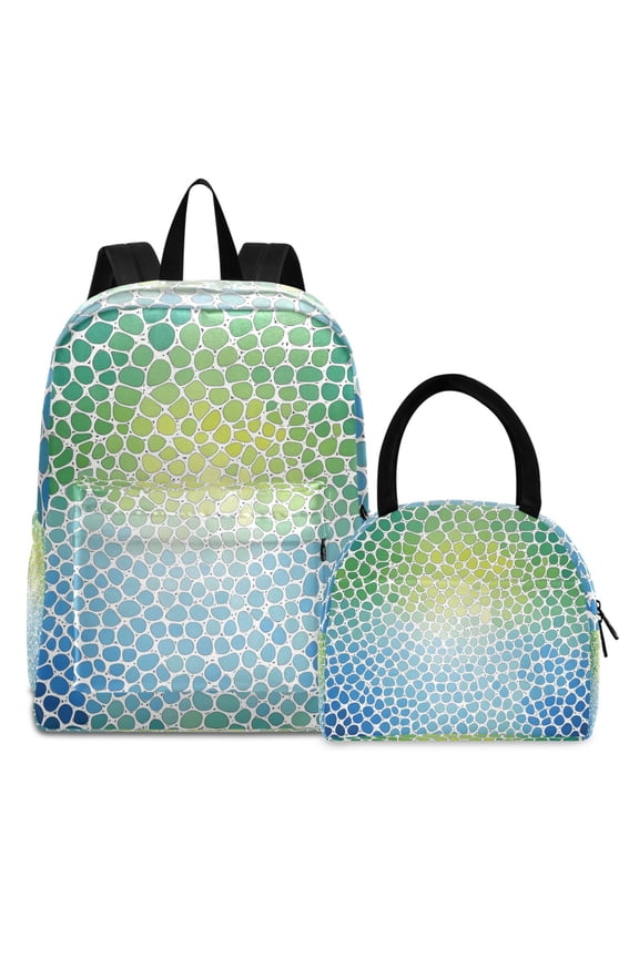 Backpack Set Gradient Green and Blue Elementary School Bags Student BookBag with Lunch Bag