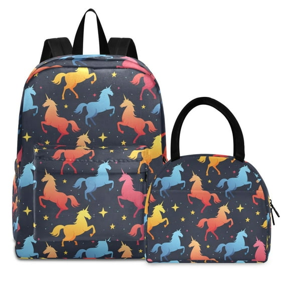 ALAZA Backpack Set Gradient Unicorns Stars Elementary School Bags Student BookBag with Lunch Bag