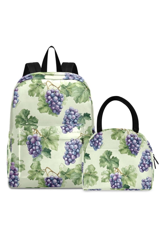 Backpack Set Grape Leaves Elementary School Bags Student BookBag with Lunch Bag