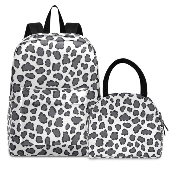 ALAZA Backpack Set Gray Leopard Elementary School Bags Student BookBag with Lunch Bag