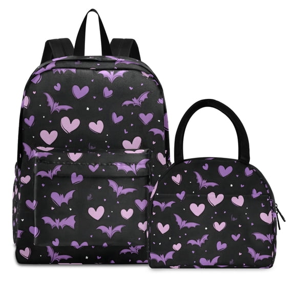 ALAZA Backpack Set Hearts Bats Elementary School Bags Student BookBag with Lunch Bag