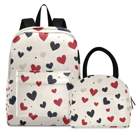 ALAZA Backpack Set Hearts Valentine's Day Elementary School Bags Student BookBag with Lunch Bag